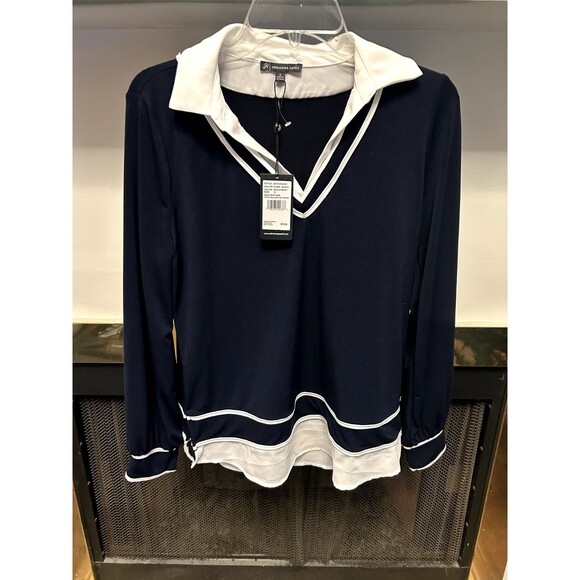 Women's Adrianna Papell Navy & Cream Blouse - Size Small - Picture 1 of 2